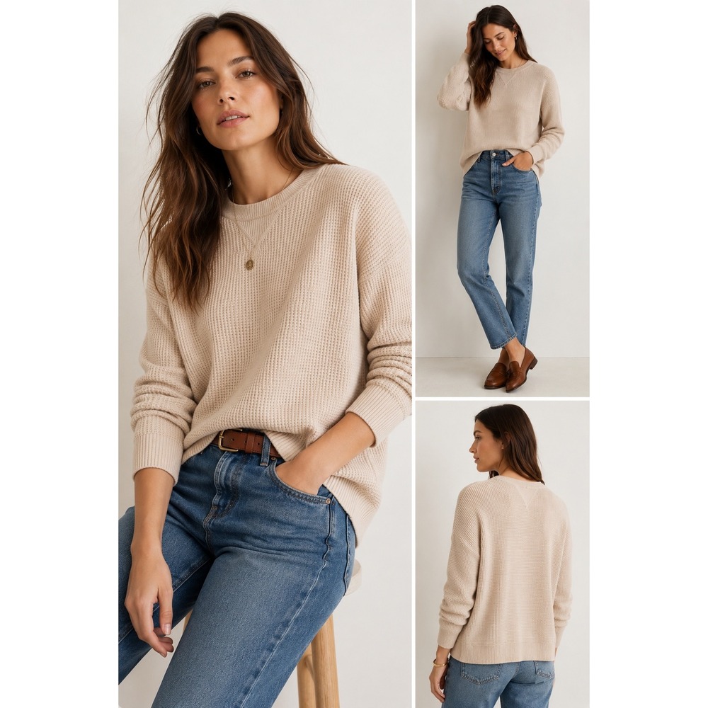 Madewell 100% Mongolian Cashmere Waffle Knit Sweater Pullover Large